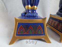 Pair Vintage Franklin Mint Egyptian Cat Candleholders by Roushdy Iskander Garas
