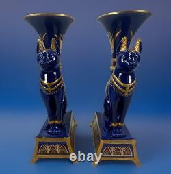 Pair Vintage Franklin Mint Egyptian Cat Candleholders by Roushdy Iskander Taras