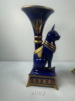 Pair Vintage Franklin Mint Egyptian Cat Candleholders by Roushdy Iskander Taras