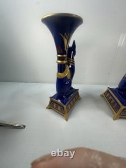 Pair Vintage Franklin Mint Egyptian Cat Candleholders by Roushdy Iskander Taras
