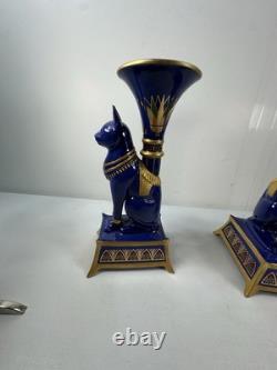 Pair Vintage Franklin Mint Egyptian Cat Candleholders by Roushdy Iskander Taras