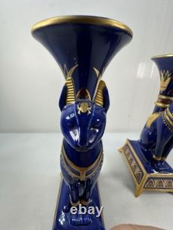 Pair Vintage Franklin Mint Egyptian Cat Candleholders by Roushdy Iskander Taras