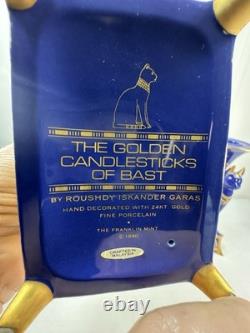 Pair Vintage Franklin Mint Egyptian Cat Candleholders by Roushdy Iskander Taras