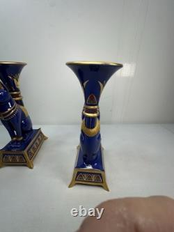 Pair Vintage Franklin Mint Egyptian Cat Candleholders by Roushdy Iskander Taras