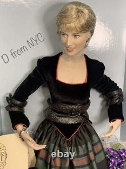 Princess Diana Franklin Mint Porcelain Doll Tartan Plaid & Black Velvet Gown NIB