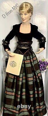 Princess Diana Franklin Mint Porcelain Doll Tartan Plaid & Black Velvet Gown NIB