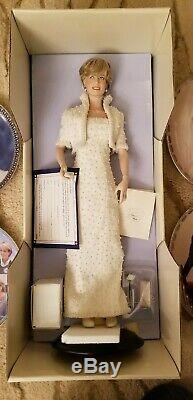 Princess Diana Porcelain Doll -White Gown Franklin Mint with 4 collector plates