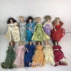 Qty (12) 1988 Franklin Mint Heirloom Porcelain Birthstone Gemstone Doll Set