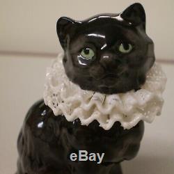 RARE! 1988 Franklin Mint Curio Cabinet Cats PORCELAIN LACE Collar Black Cat