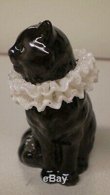 RARE! 1988 Franklin Mint Curio Cabinet Cats PORCELAIN LACE Collar Black Cat