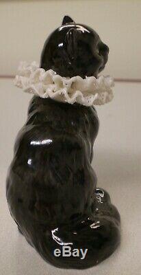 RARE! 1988 Franklin Mint Curio Cabinet Cats PORCELAIN LACE Collar Black Cat