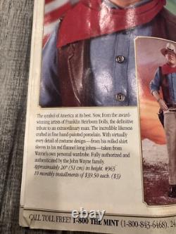 RARE FRANKLIN MINT 1990s JOHN WAYNE COWBOY HEIRLOOM 20 INCH PORCELAIN DOLL