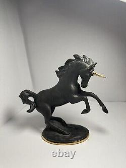 RARE Franklin Mint 1991 Black Basalt Porcelain Unicorn With Gold Horn