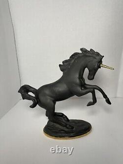 RARE Franklin Mint 1991 Black Basalt Porcelain Unicorn With Gold Horn