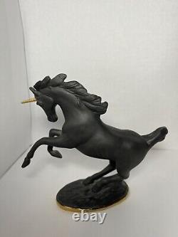 RARE Franklin Mint 1991 Black Basalt Porcelain Unicorn With Gold Horn