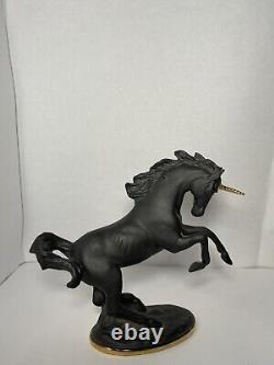 RARE Franklin Mint 1991 Black Basalt Porcelain Unicorn With Gold Horn