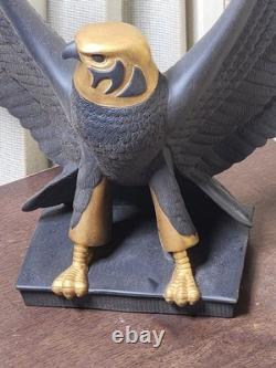 RARE-Franklin Mint Falcon of The Nile Black Porcelain Statue Egypt Gold VTG 24KT