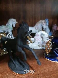 RARE Franklin Mint Treasury of Unicorns Black Basat Porcelain Withgold horn