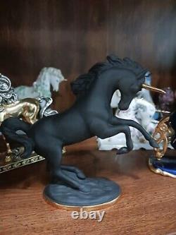 RARE Franklin Mint Treasury of Unicorns Black Basat Porcelain Withgold horn