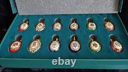 RARE Set 12 House Of Faberge Franklin Mint Porcelain Christmas Egg Ornaments 24K