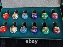 RARE Set 12 House Of Faberge Franklin Mint Porcelain Christmas Egg Ornaments 24K