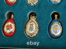 RARE Set 12 House Of Faberge Franklin Mint Porcelain Christmas Egg Ornaments 24K