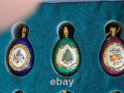 RARE Set 12 House Of Faberge Franklin Mint Porcelain Christmas Egg Ornaments 24K