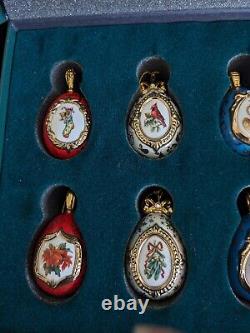 RARE Set 12 House Of Faberge Franklin Mint Porcelain Christmas Egg Ornaments 24K