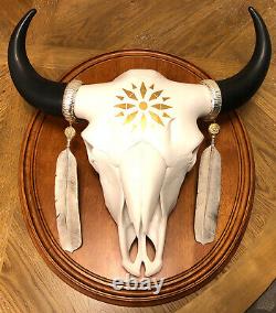 Rare Franklin Mint Bison Skull Spirit of the West Porcelain Wall Sculpture Wood