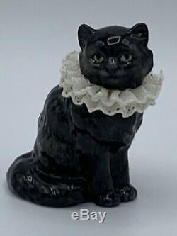 Rare Franklin Mint Curio Cabinet Cat Collection 1988 Black Porcelain Lace