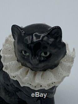 Rare Franklin Mint Curio Cabinet Cat Collection 1988 Black Porcelain Lace