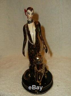 Rare Franklin Mint Erte Art Deco Lady w Leopard Ocelot Porcelain Figurine
