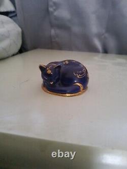Rare Vintage Franklin Mint Blue And Gold Limoges Cat Figurine Collectible
