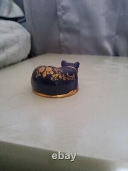Rare Vintage Franklin Mint Blue And Gold Limoges Cat Figurine Collectible