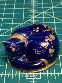 Rare Vintage Franklin Mint Blue And Gold Limoges Cat Figurine Collectible NYC