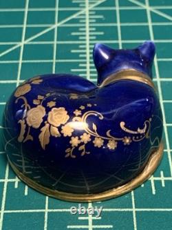 Rare Vintage Franklin Mint Blue And Gold Limoges Cat Figurine Collectible NYC