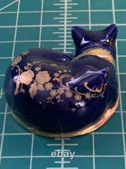 Rare Vintage Franklin Mint Blue And Gold Limoges Cat Figurine Collectible NYC