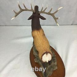 Rocky Mountain Elk Figurine Porcelain 1986 Franklin Mint Statue Wildlife withbase