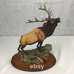 Rocky Mountain Elk Figurine Porcelain 1986 Franklin Mint Statue Wildlife withbase