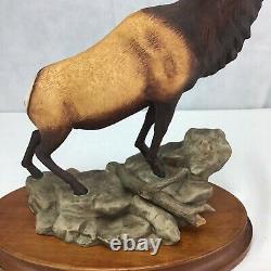 Rocky Mountain Elk Figurine Porcelain 1986 Franklin Mint Statue Wildlife withbase