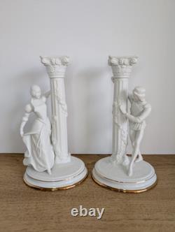 Romeo & Juliet Franklin Mint Candlesticks Fine Porcelain Signed Mint Condition