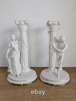 Romeo & Juliet Franklin Mint Candlesticks Fine Porcelain Signed Mint Condition