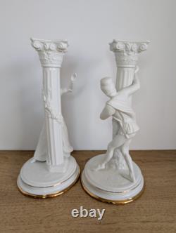 Romeo & Juliet Franklin Mint Candlesticks Fine Porcelain Signed Mint Condition