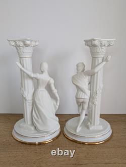 Romeo & Juliet Franklin Mint Candlesticks Fine Porcelain Signed Mint Condition