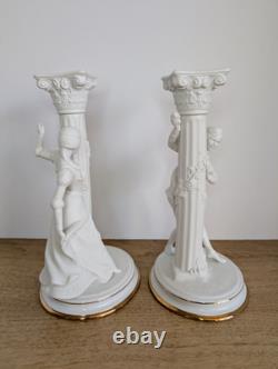Romeo & Juliet Franklin Mint Candlesticks Fine Porcelain Signed Mint Condition