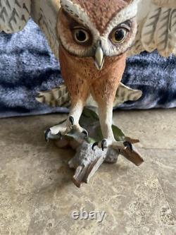 Screech Owl Porcelain Figurine by George McMonigle Franklin Mint 1990 with Base