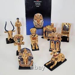 Set of 9 Treasures of Tutankhamun Figurines Franklin Mint Gold Painted King Tut