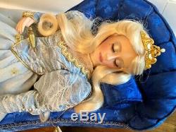 Sleeping Beauty Porcelain Doll 1988 Franklin Mint Heirloom Doll and Chaise withCOA