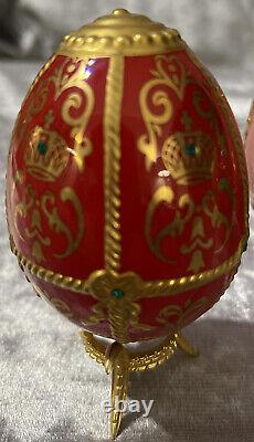 TFM The Franklin Mint Faberge Imperial Porcelain Jeweled Eggs withStands Set Of 6