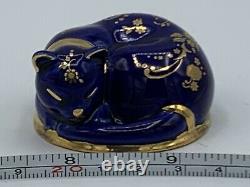 The Franklin Mint Curio Cabinet Cat figurine LIMOGES Blue and Gold